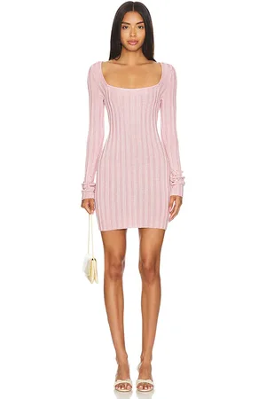 DANIELLE GUIZIO Slinky Rib Mini Dress in - Pink. Size L (also in M, S, XL, XS, XXS).