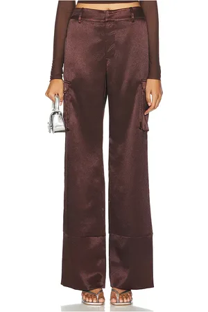 SER.O.YA Galia Satin Cargo Pant in - Brown. Size M (also in S, XL).