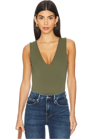 GOOD AMERICAN Scuba Deep V Tank Body in - Olive. Size 2X (also in 3X, 4X, 5X).