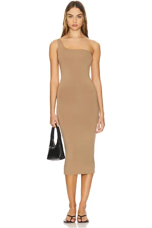 RE ONA Sophia One Shoulder Dress in - Tan. Size S (also in M).
