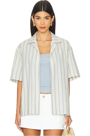 WAO Textured Stripe Camp Shirt in - White. Size M (also in S, XS).