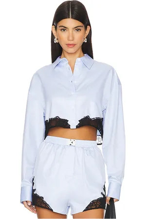 FLEUR DU MAL Cropped Button Down in - Baby Blue. Size L (also in M).