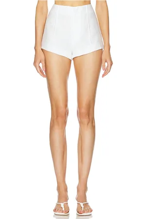 Helsa Washed Linen Micro Short in - White. Size L (also in XL).