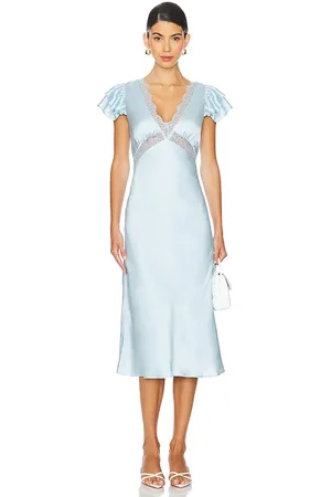 Tularosa Kayla Midi Dress in - Baby Blue. Size L (also in M, XXS).