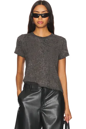Alexander Wang Shrunken Embossed Logo Tee With Splatter Wash in - Grey. Size M (also in XS).