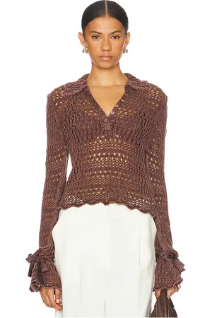 Free People Pointelle Pullover in - Brown. Size S (also in XS).