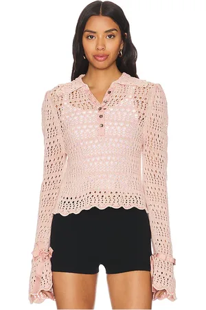 Free People Pointelle Pullover in - Mauve. Size M (also in S, XL, XS).