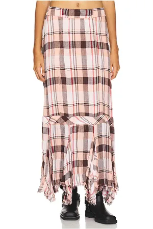 Free People Bordeaux Plaid Maxi Skirt in - Pink. Size L (also in M, S, XS).
