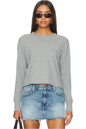 LnA Long Sleeve Cotton Rib Crew Tee in - Grey. Size M (also in S, XS).