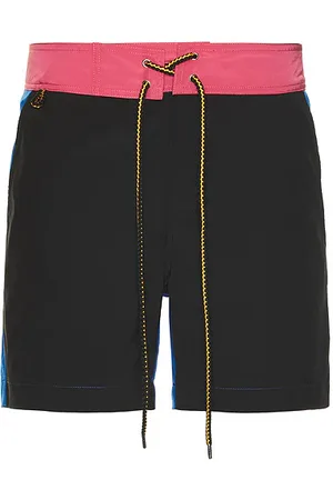 Double Rainbouu Side Pocket Surf School Short in Black Red & Blue Multi Panel - Black. Size L (also in XL/1X).