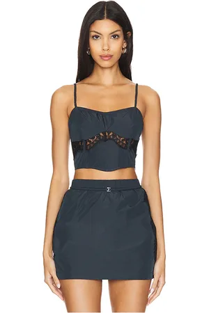 FLEUR DU MAL Nylon And Lace Bustier in - Navy. Size M (also in S, XS).