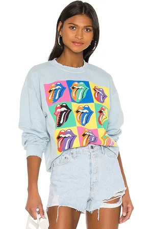 Madeworn Rolling Stones 89 Multi Tongue Sweatshirt in - Denim-Light. Size M (also in L, S, XL, XS).