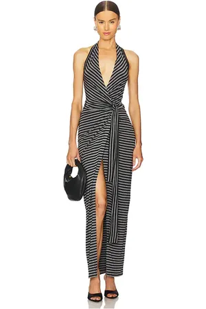 Norma Kamali Halter Wrap Straight Gown in - Black. Size XS (also in XXS).