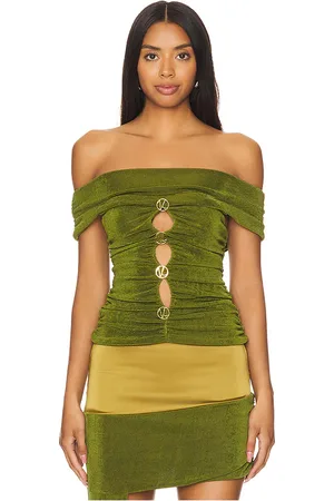 Khanums Off The Shoulder Top in - Green. Size L (also in M, S, XL, XS).