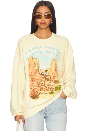 DAYDREAMER Going Out West Bf Crew Sweatshirt in - Lemon. Size M (also in S, XS).