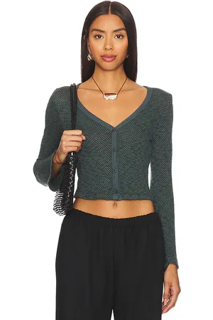 LA Made Abbey Button Up Cardigan in - Dark Green. Size S (also in L, XL, XS).