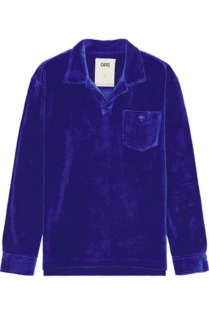 Oas Velour Long Sleeve Polo in - Royal. Size L (also in M, S).