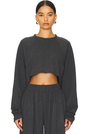 Norma Kamali Oversized Raglan Sleeve Cropped Top in - Grey. Size L (also in M, S, XL, XS, XXS).