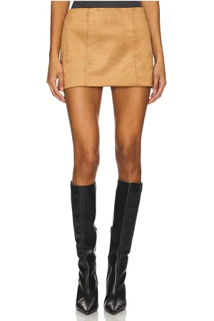 Tularosa Ginny Faux Suede Mini Skirt in - Tan. Size L (also in M).