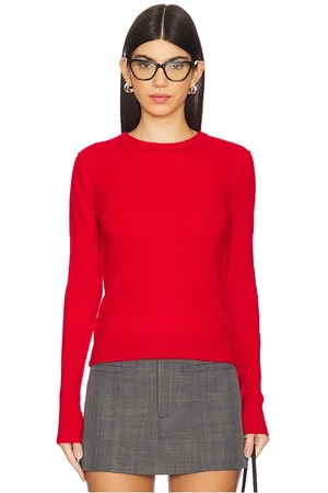 AUTUMN CASHMERE Unfinished Edge Crew in - Red. Size L (also in S, XL, XS).