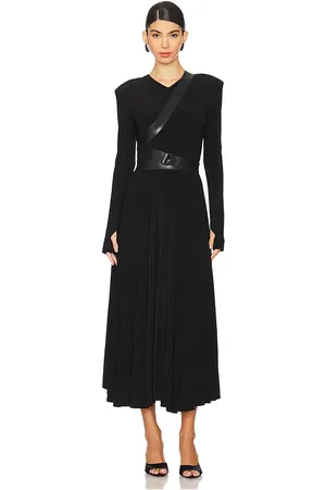 Norma Kamali Long Sleeve Shoulder Pad V Neck Flared Dress in - . Size S (also in XS, XXS).