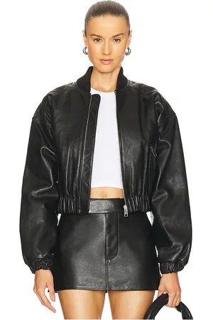 GRLFRND Cropped Leather Bomber Jacket in - . Size L (also in M, S, XS, XXS).