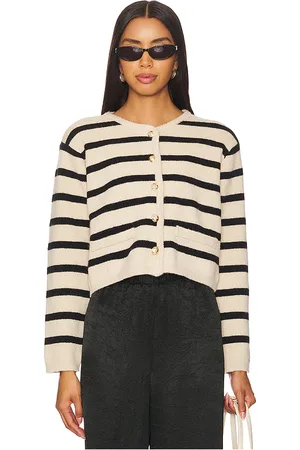 LINE & DOT Benni Stripe Cardigan in - Tan. Size L (also in M, S, XS).