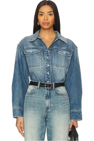 GRLFRND Michaela Denim Shirt in - Denim-Medium. Size L (also in XS, XXS).