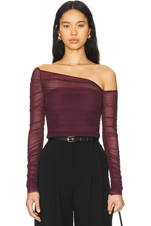 SER.O.YA Shauna Asymetric Mesh Top in - Wine. Size M (also in S, XL, XS).