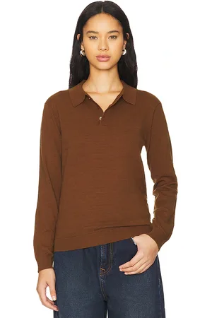 WAO Long Sleeve Knit Polo in in - Brown. Size M (also in S, XL/1X).