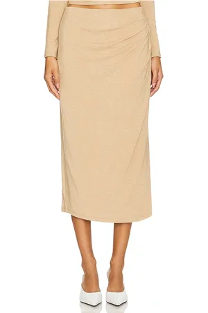 Vince Side Drape Midi Skirt in - Beige. Size L (also in M, S, XL, XS).