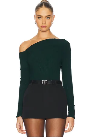 Michael Lauren Maples Asymmetrical Off Shoulder Long Sleeve Top in - Green. Size L (also in M, S, XL, XS).