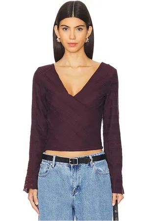 Free People Rocky Long Sleeve Top in - Wine. Size L (also in M, S, XL, XS).