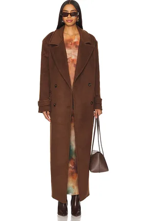 Camila Coelho Agatha Double Breasted Coat in - Chocolate. Size L (also in S, XL, XS, XXS).
