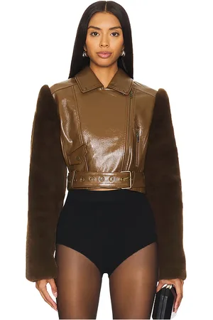 Camila Coelho Florencia Moto Jacket in - Brown. Size M (also in S, XS, XXS).