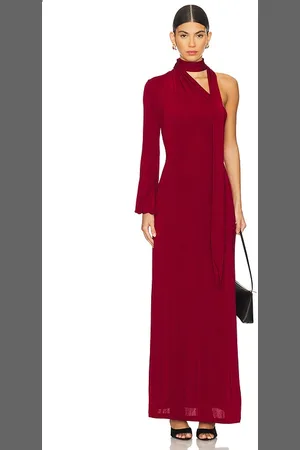 Leslie Amon Scarf Maxi Dress in - Burgundy. Size L (also in M, S, XS).
