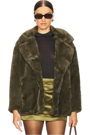 BLANK NYC Faux Fur Coat in - Olive. Size L (also in M, S, XS).