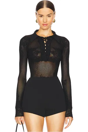 FLEUR DU MAL Lace Pointelle Collared Bodysuit in - . Size M (also in S, XS).