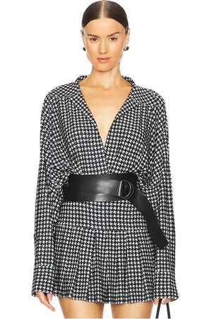 Norma Kamali Oversized Boyfriend Shirt Bodysuit in - Black,White. Size L (also in M, S, XL, XS, XXS).