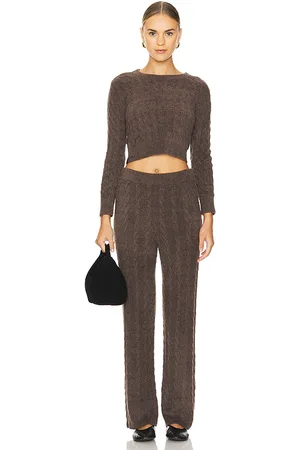 Barefoot Dreams X REVOLVE CozyChic Lite Cable Pullover & Pant Set in - Brown. Size L (also in M, S, XL, XS).