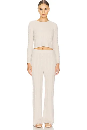 Barefoot Dreams X REVOLVE CozyChic Lite Cable Pullover & Pant Set in - Cream. Size L (also in M, S, XL, XS).