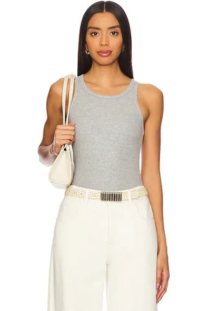 ÉTERNE High Neck Fitted Tank Top in - Grey. Size L (also in M, S, XL, XS).