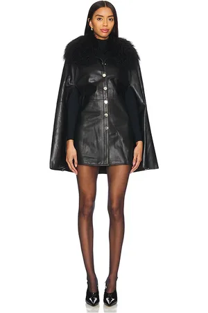 Susanna Chow Sheila Removable Shearling Collar Leather Cape in - . Size L (also in S).