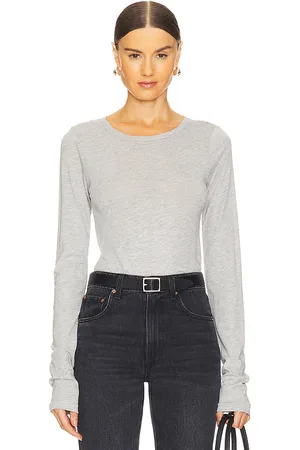 ÉTERNE Long Sleeve Baby Tee in - Grey. Size S (also in XL, XS).