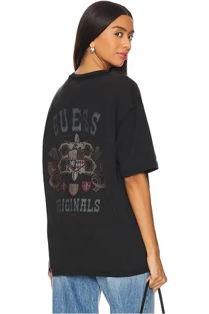 Guess Varsity Graphic Tee in - Black. Size L (also in M, S, XL/1X).