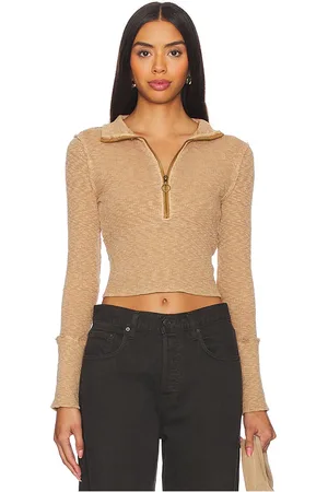 Free People X We The Free Midnight Half Zip Sweater in - Tan. Size L (also in M, S, XL, XS).