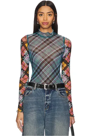 Free People X REVOLVE Chloe Printed Mesh Top in - Blue. Size S (also in XS).