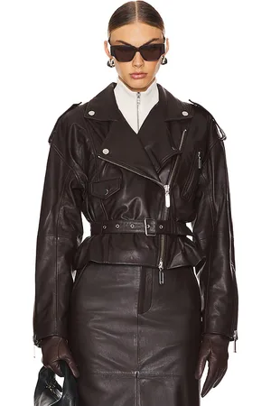 Camila Coelho Ambrosia Leather Moto Jacket in - Brown. Size L (also in S, XL, XS).