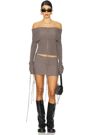 Jaded London Extreme Fold Over Lace Up Knit Top in - . Size L (also in M, XL).