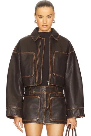 GRLFRND Cropped Leather Patch Pocket Jacket in - . Size L (also in M, S, XL, XS, XXS).
